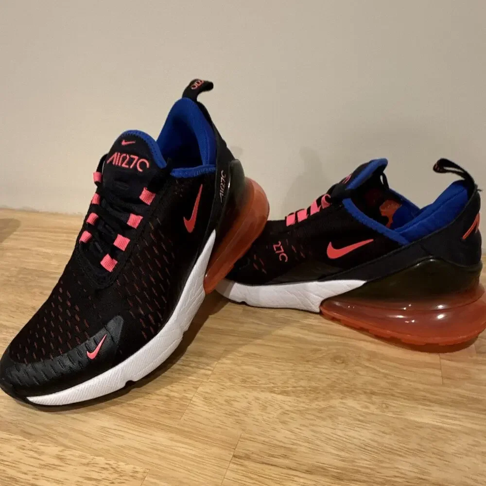 Nike Air Max 270 Women’s 8.5 Black Bright Crimson Hyper Pink Racer Blue Sneakers